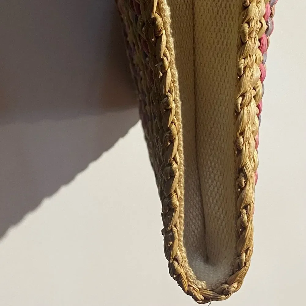 Vintage Straw Chic Flap Beach Boho Summer Multi-Color Striped Clutch Hand Bag